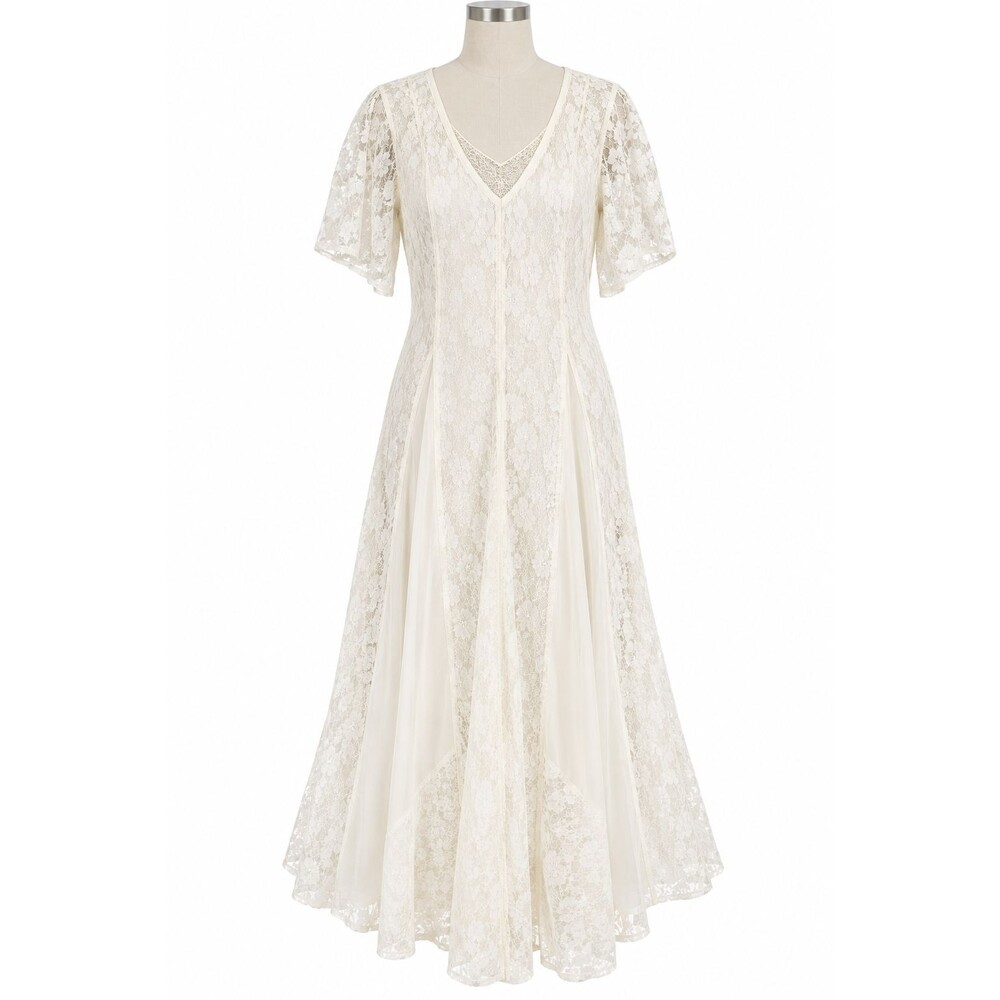 Vtg 90s STARINA White Lace Cottagecore Fairycore Whimical Maxi Dress sz 1X